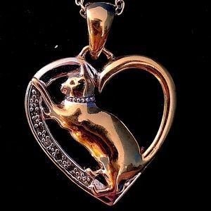 Gold plated 925 Silver Heart Pendant w/Cat Necklace.